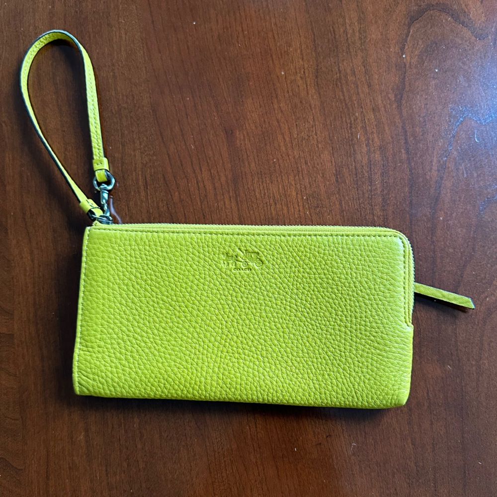 Coach Pebbled Yellow Wristlet